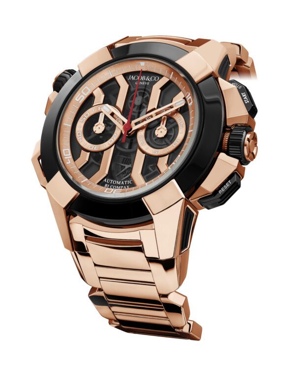 Jacob & Co Epic X Chrono 47mm Rose Gold Bracelet (Black Ceramic Bezel)