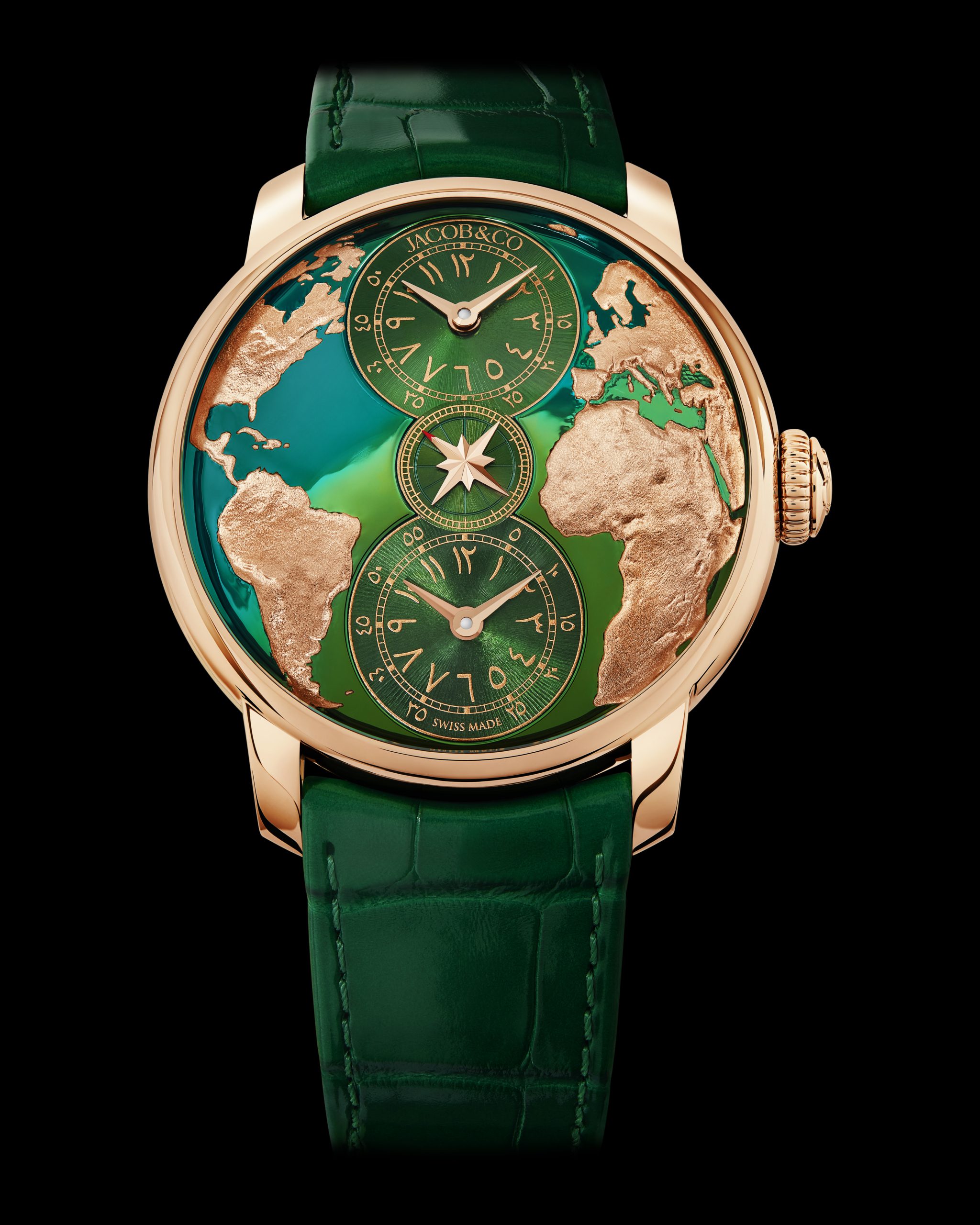 The World Is Yours Dual Time Zone (Green Arabic) Certified Pre-owned